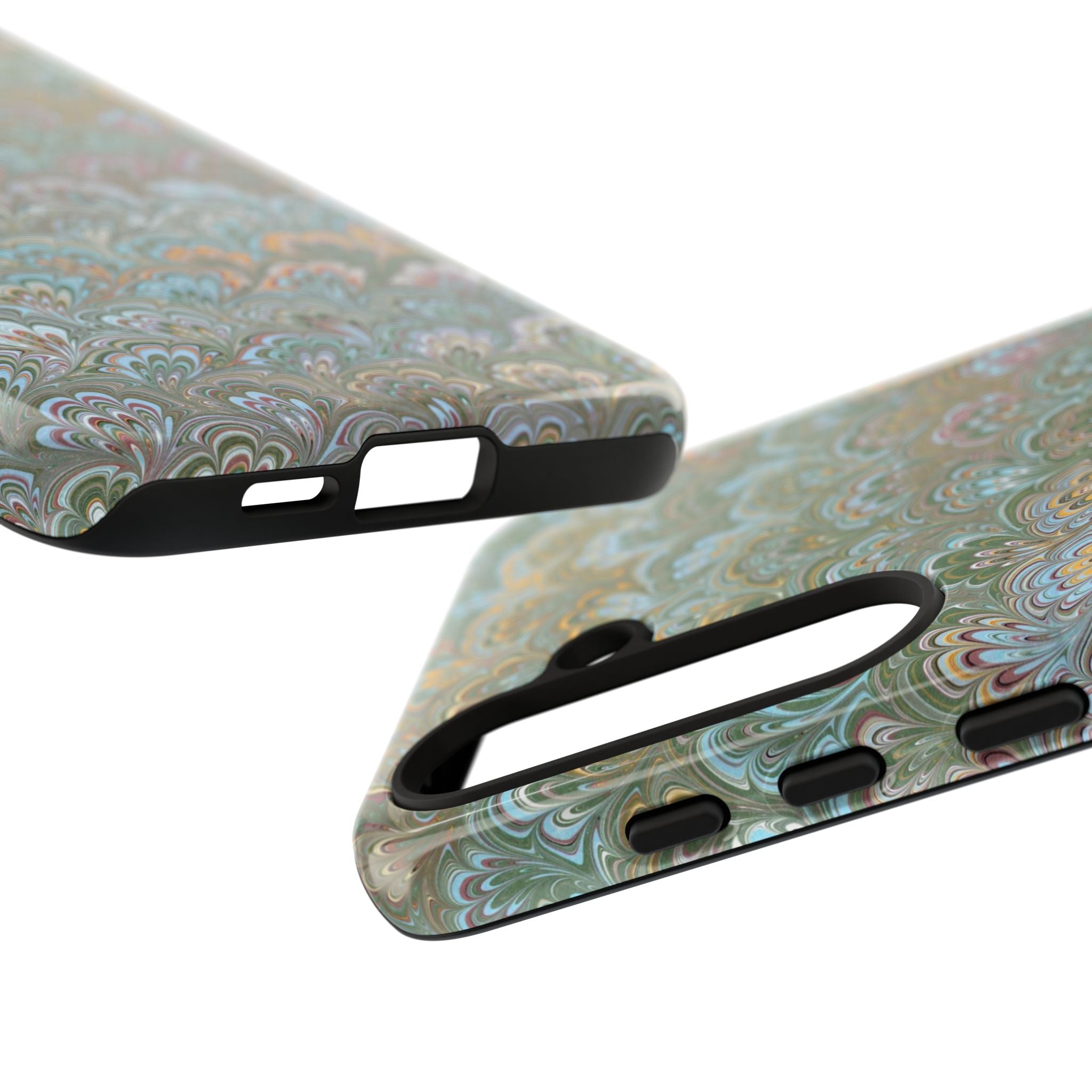 Blue and Green Feather Marbled Phone Case — Dual Layer - Tough Protective Phone Cover