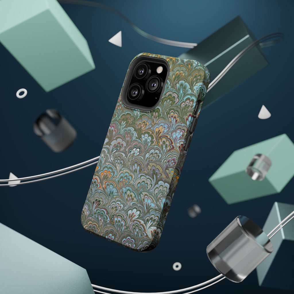 Green, Blue, + White Marbled Peacock - Dual Layer MAG SAFE Phone Case