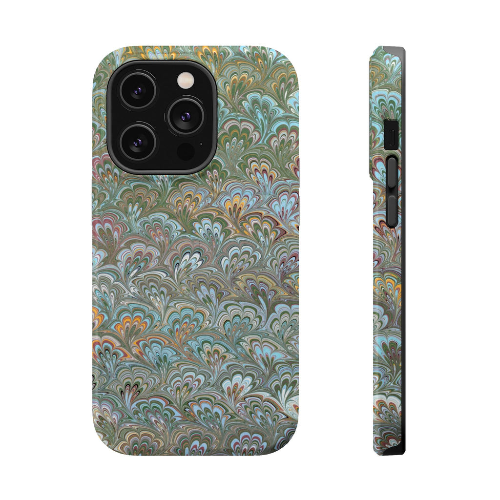 Green, Blue, + White Marbled Peacock - Dual Layer MAG SAFE Phone Case