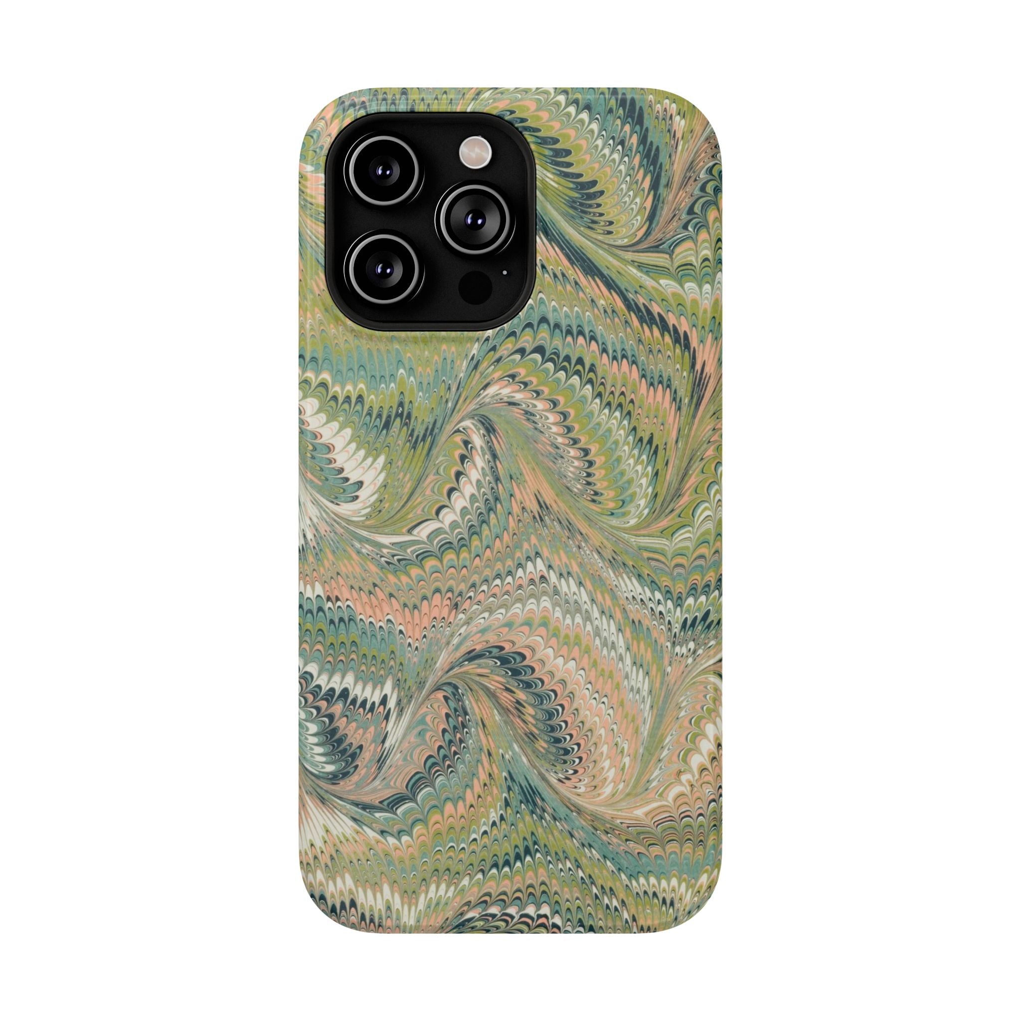 Marbled Swirl Pink and Green Impact-Resistant Phone Case for Apple + Samsung