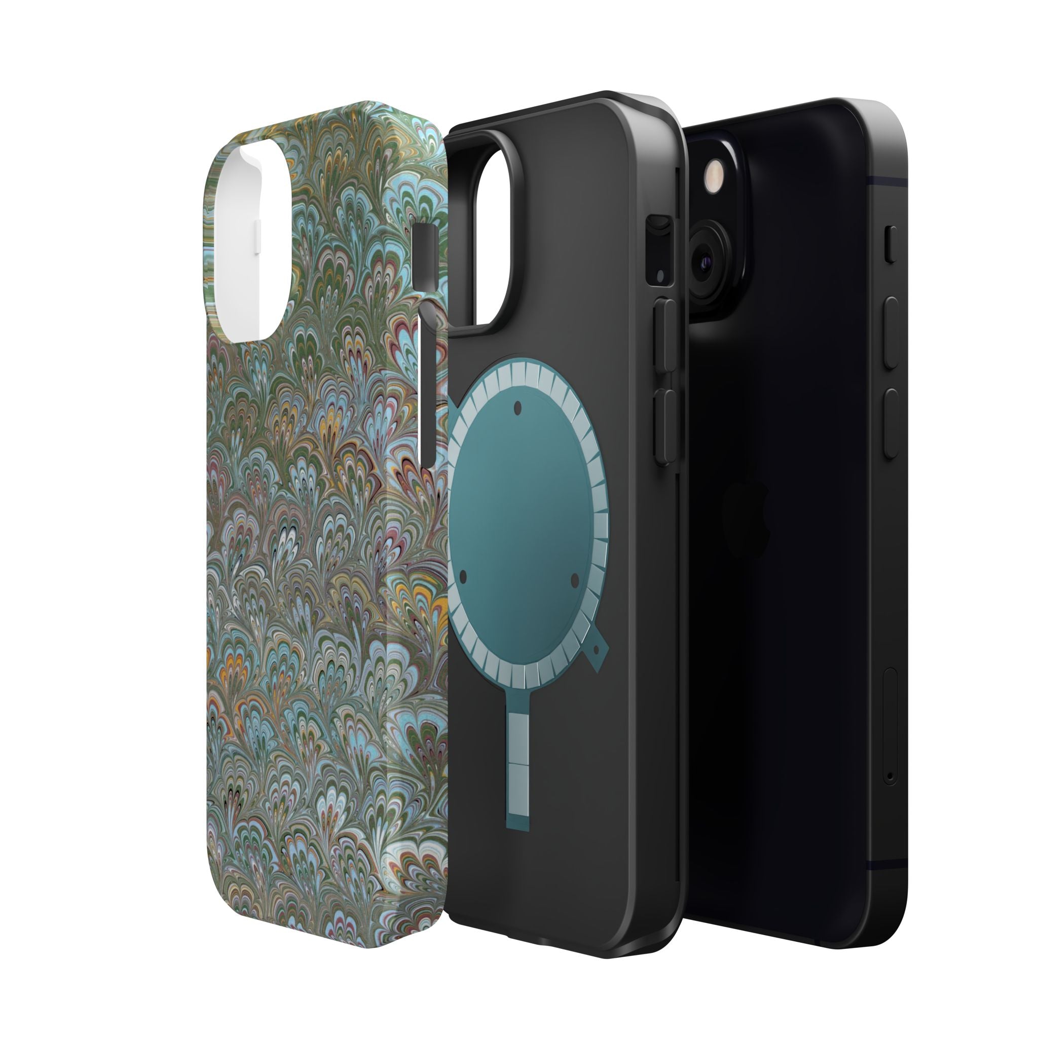 Green, Blue, + White Marbled Peacock - Dual Layer MAG SAFE Phone Case