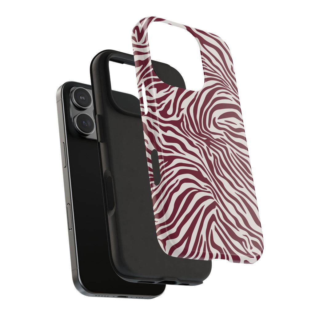 Zebra Print Burgundy + White - Dual Layer Phone Case