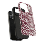 Zebra Print Burgundy + White - Dual Layer Phone Case