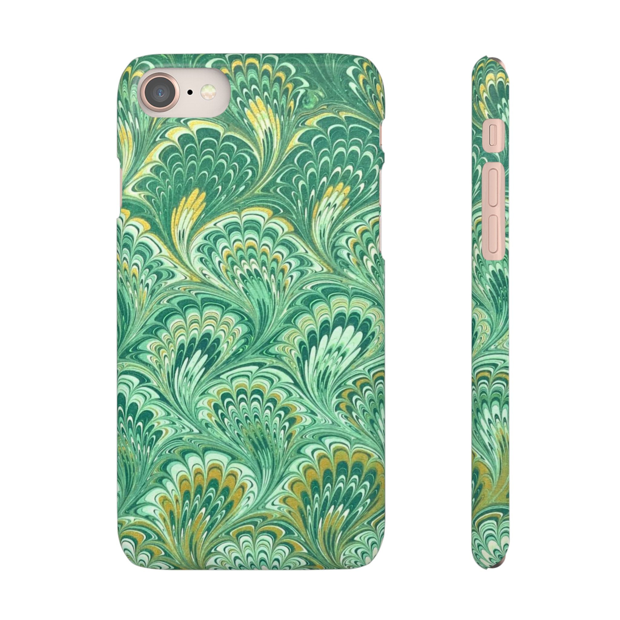 Marbled Feather Green Swirl - Single Layer Slim Phone Case