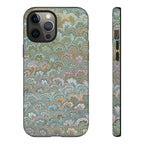 Blue and Green Feather Marbled Phone Case — Dual Layer - Tough Protective Phone Cover
