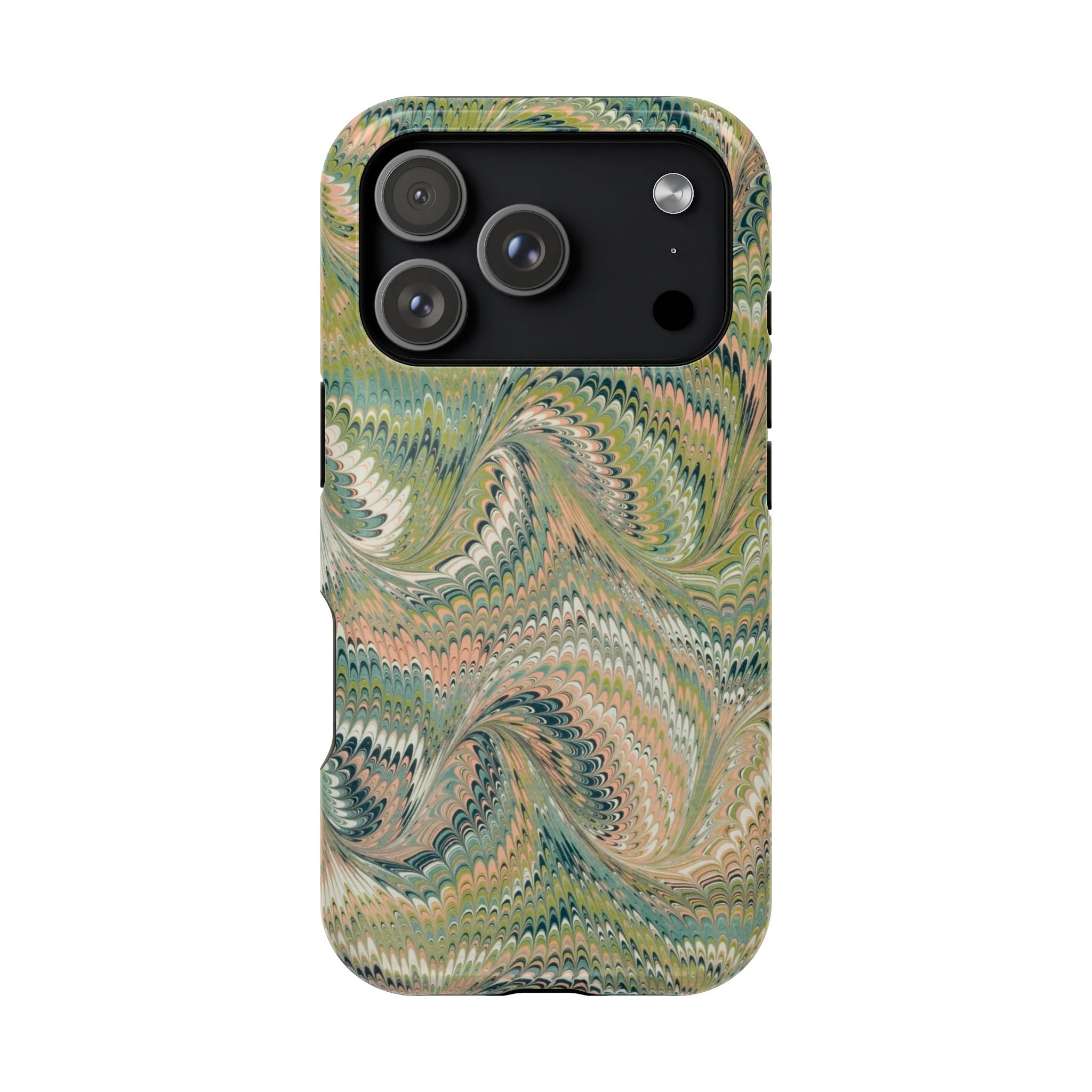 Marbled Swirl Pink and Green Impact-Resistant Phone Case for Apple + Samsung