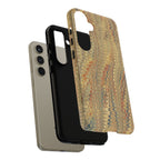Beige and Blue Marbled Durable Phone Case - Dual Layer - Matte or Glossy