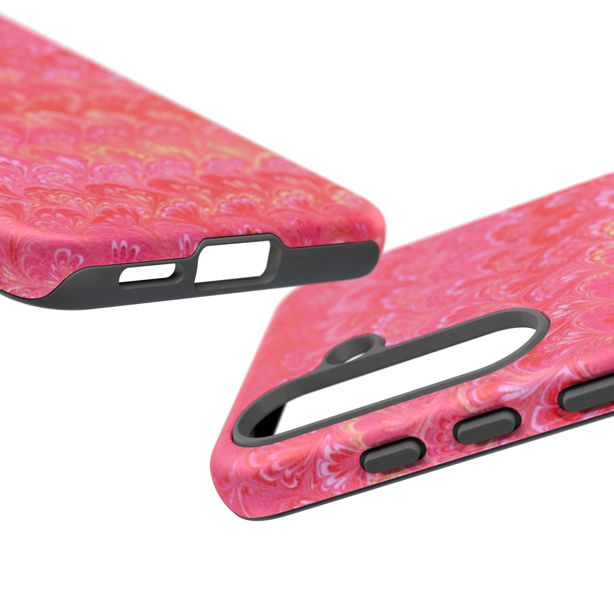 Pink and Gold Marbled Peacock Durable Phone Case - Olive Green and Brown - Matte or Glossy