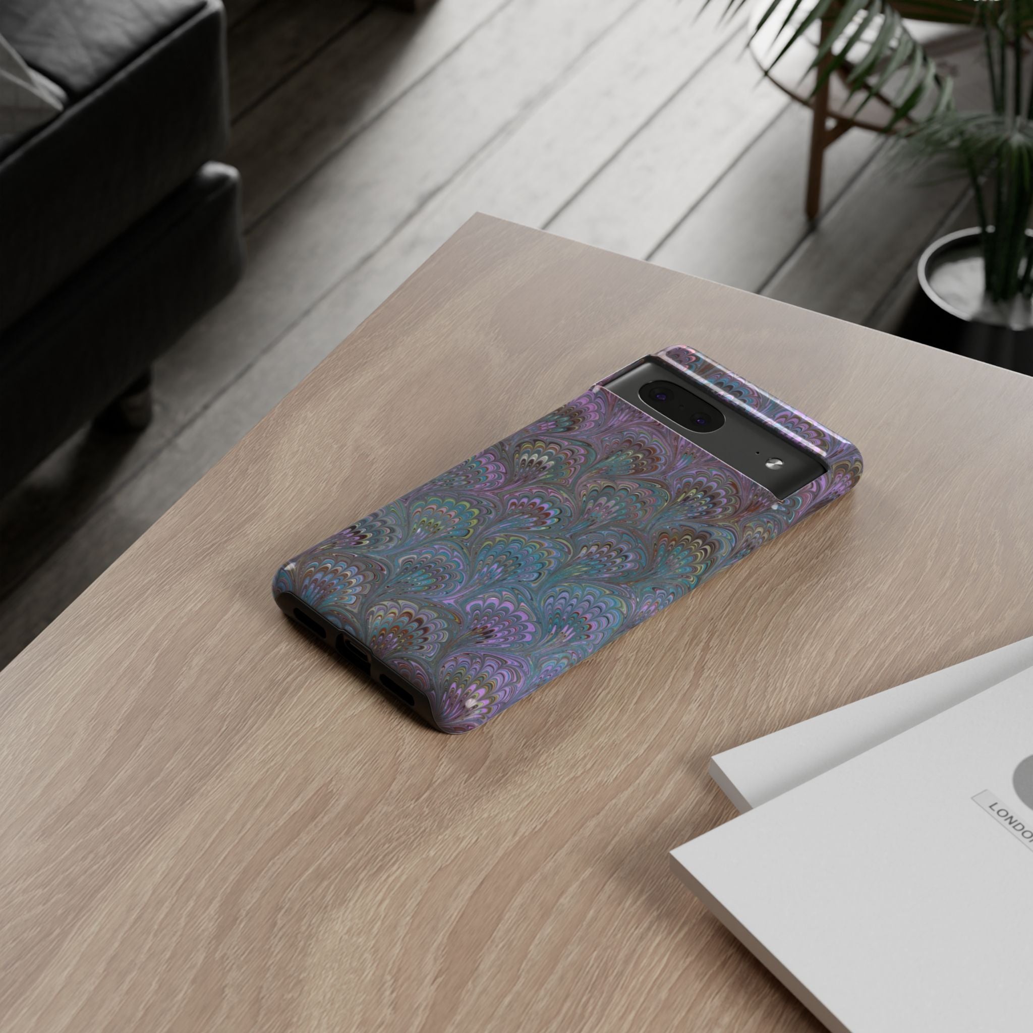 Lavender Marbled Peacock Durable Phone Case - Matte or Glossy