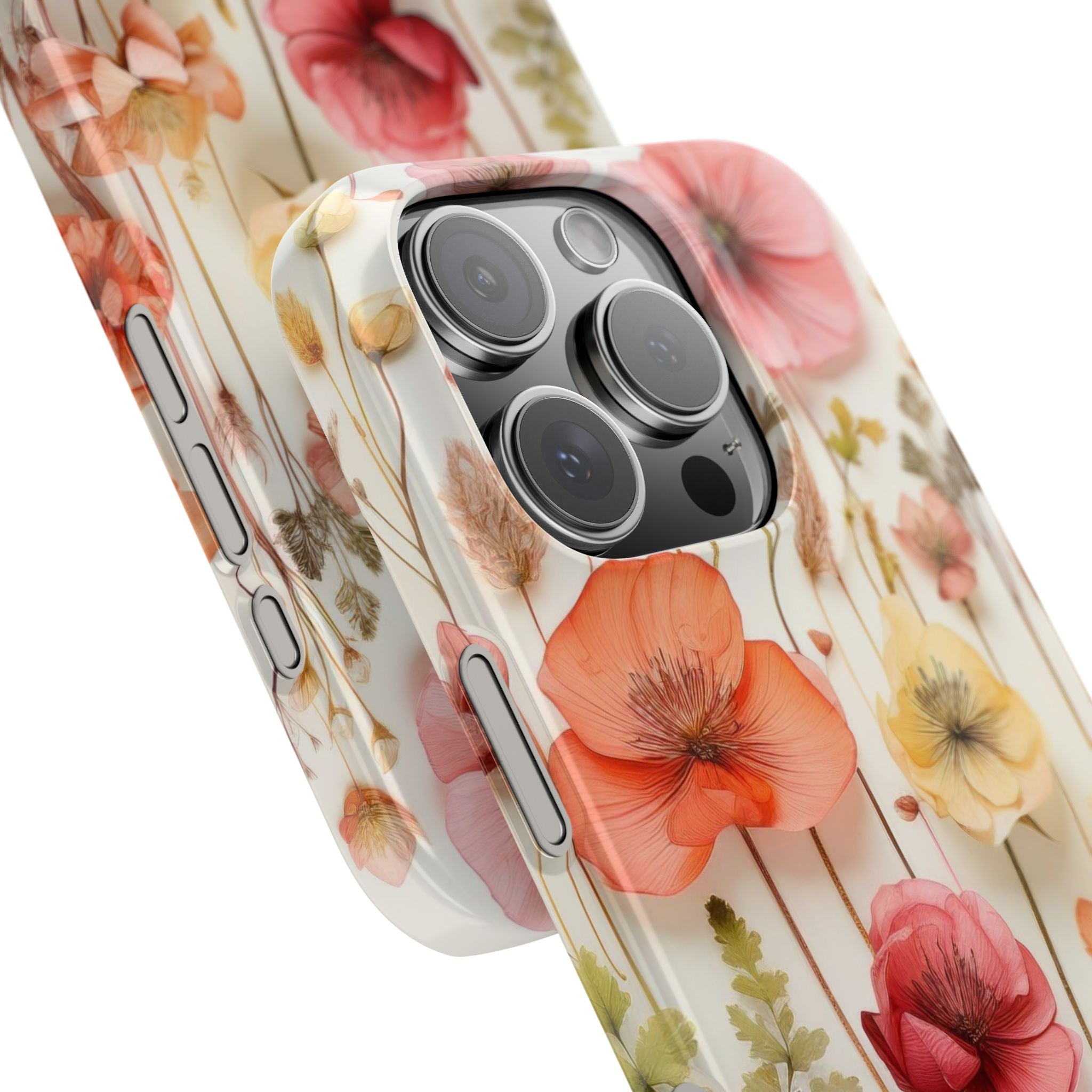 Slim Phone Case - Pink Floral Pressed Flowers iPhone 17 and Other Sizes - Glossy Finish