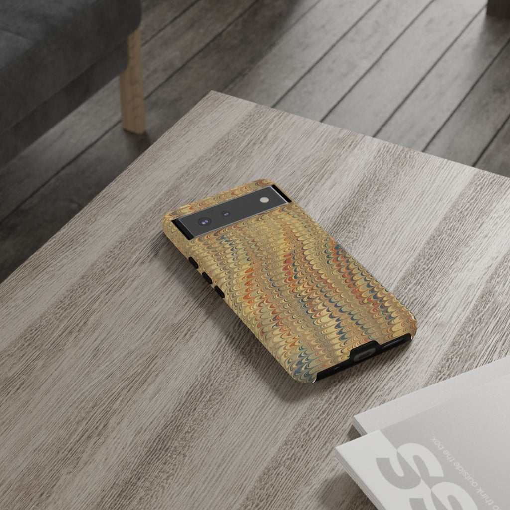 Beige and Blue Marbled Durable Phone Case - Dual Layer - Matte or Glossy