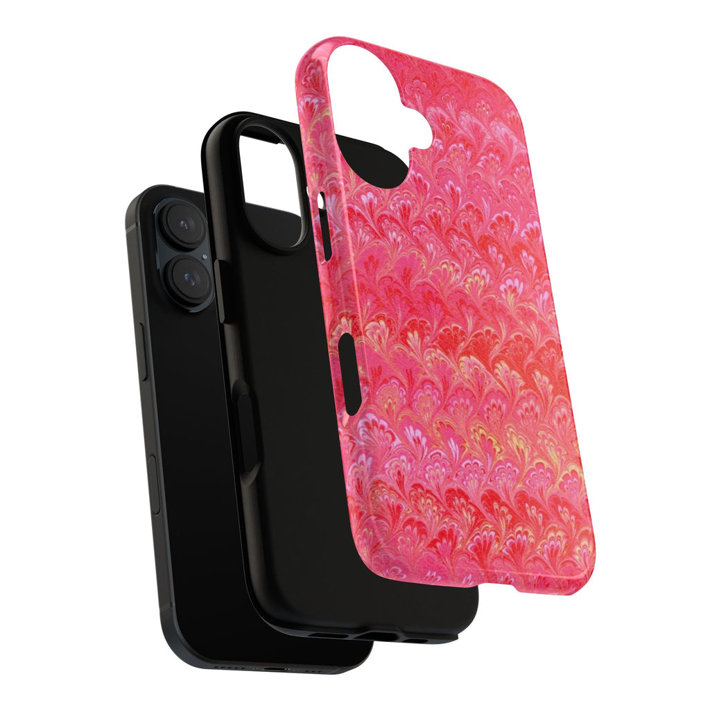 Pink and Gold Marbled Peacock Durable Phone Case - Olive Green and Brown - Matte or Glossy