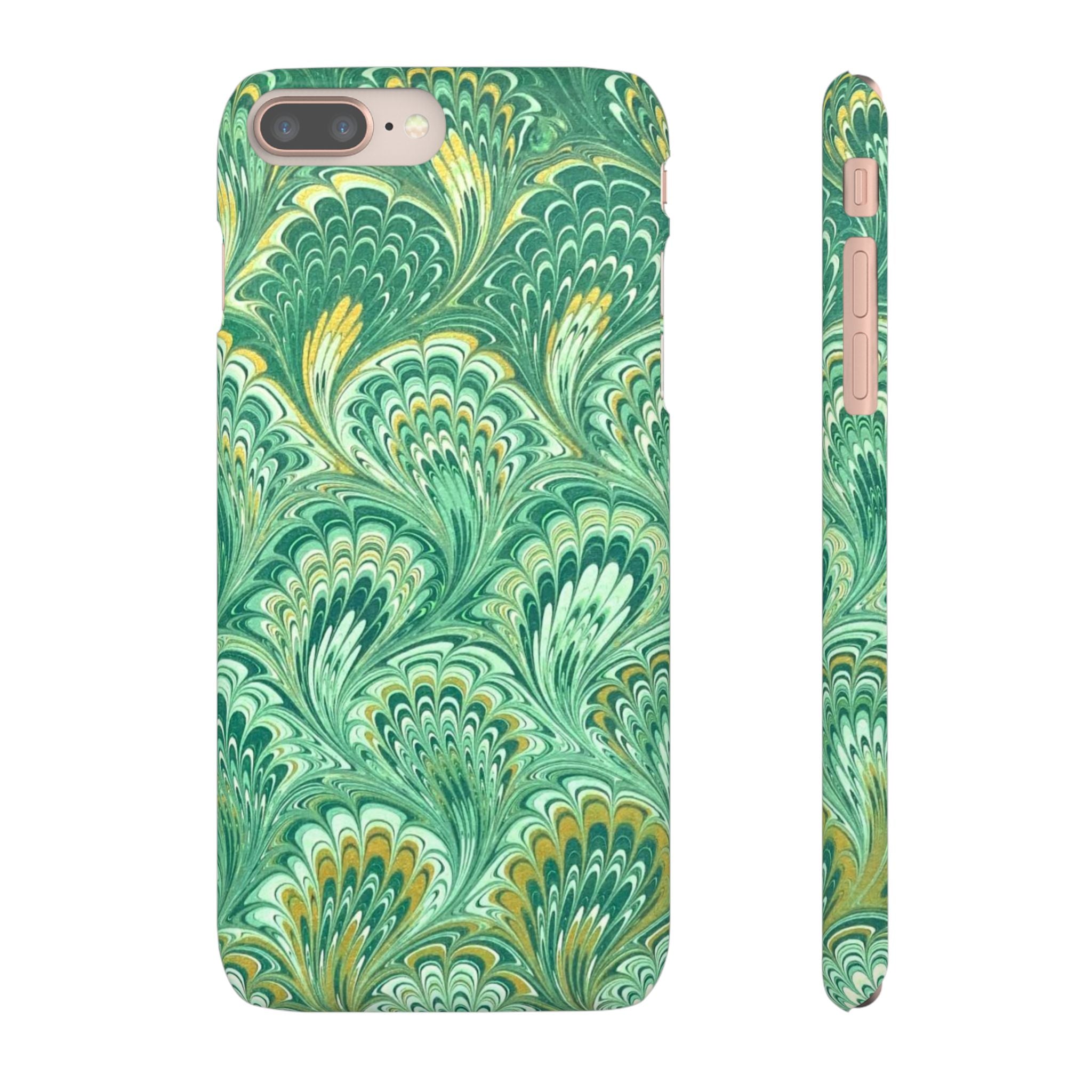 Marbled Feather Green Swirl - Single Layer Slim Phone Case