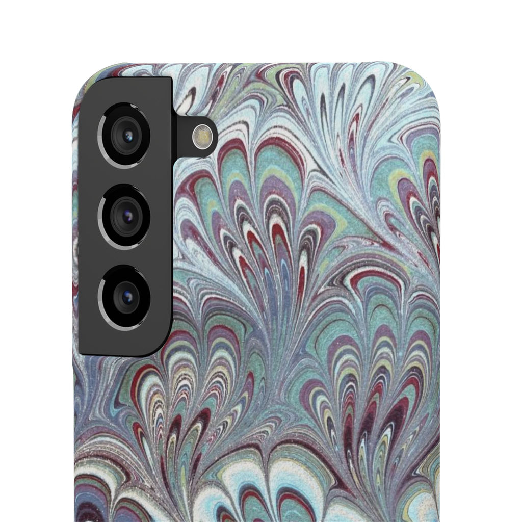 Marbled Feather Blue, White + Burgundy Swirl - Single Layer Slim Phone Case