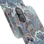 Marbled Feather Blue, White + Burgundy Swirl - Single Layer Slim Phone Case