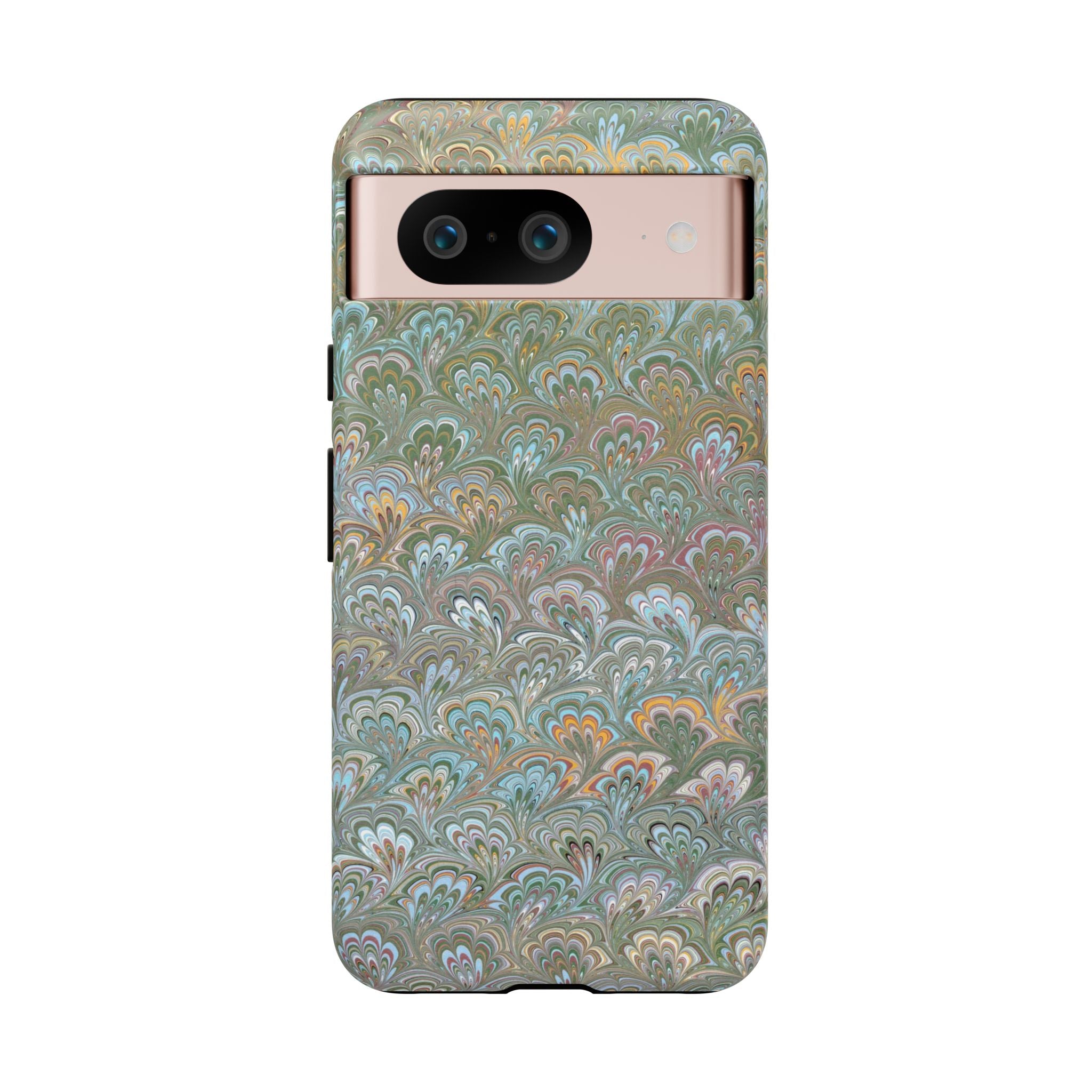 Blue and Green Feather Marbled Phone Case — Dual Layer - Tough Protective Phone Cover