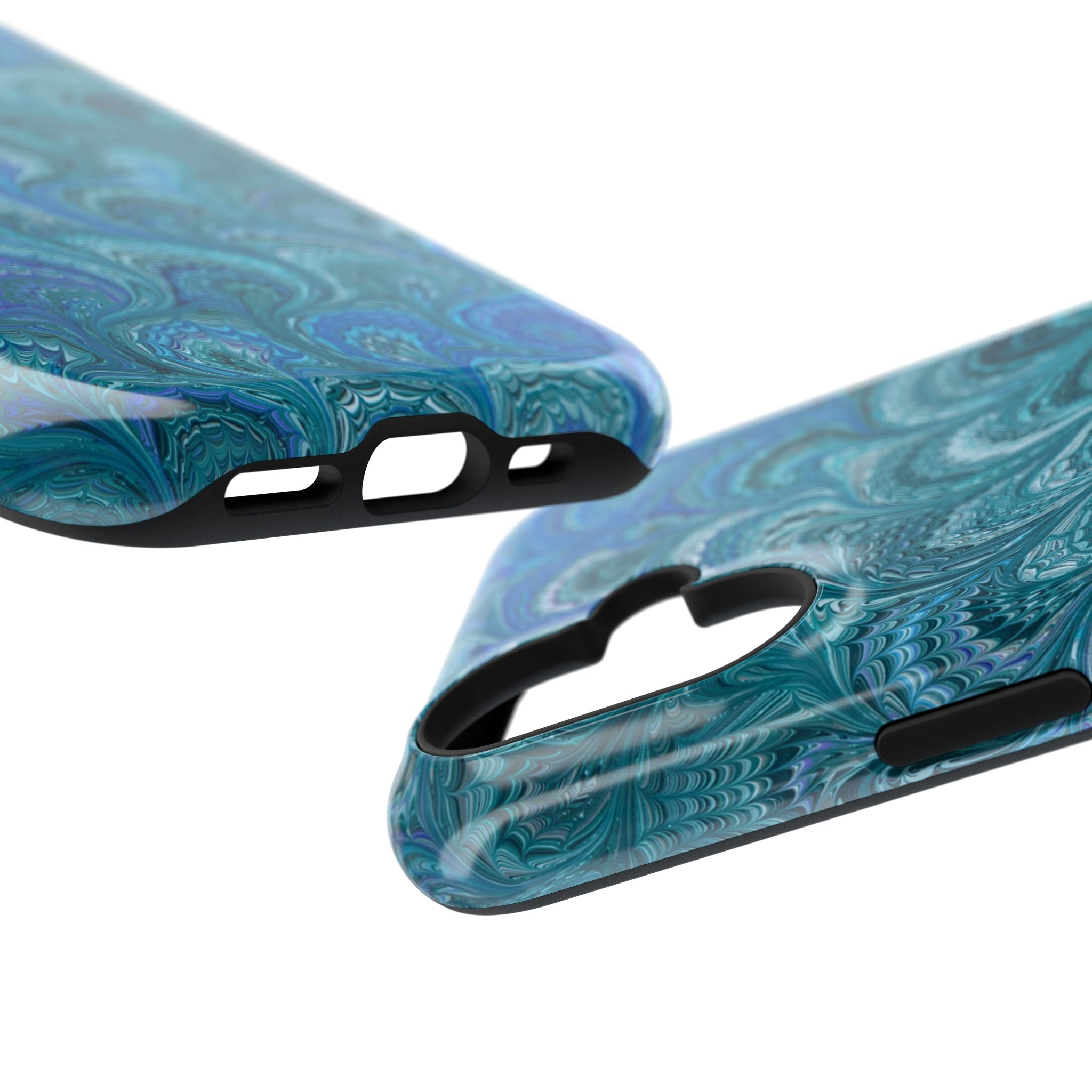 Aqua, Blue, Green Marble - Impact-Resistant Durable - Dual Phone Case Design