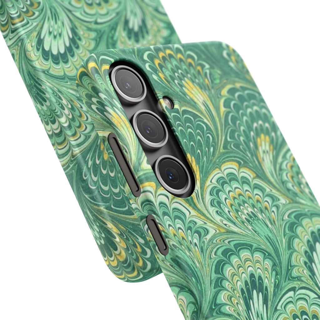 Marbled Feather Green Swirl - Single Layer Slim Phone Case