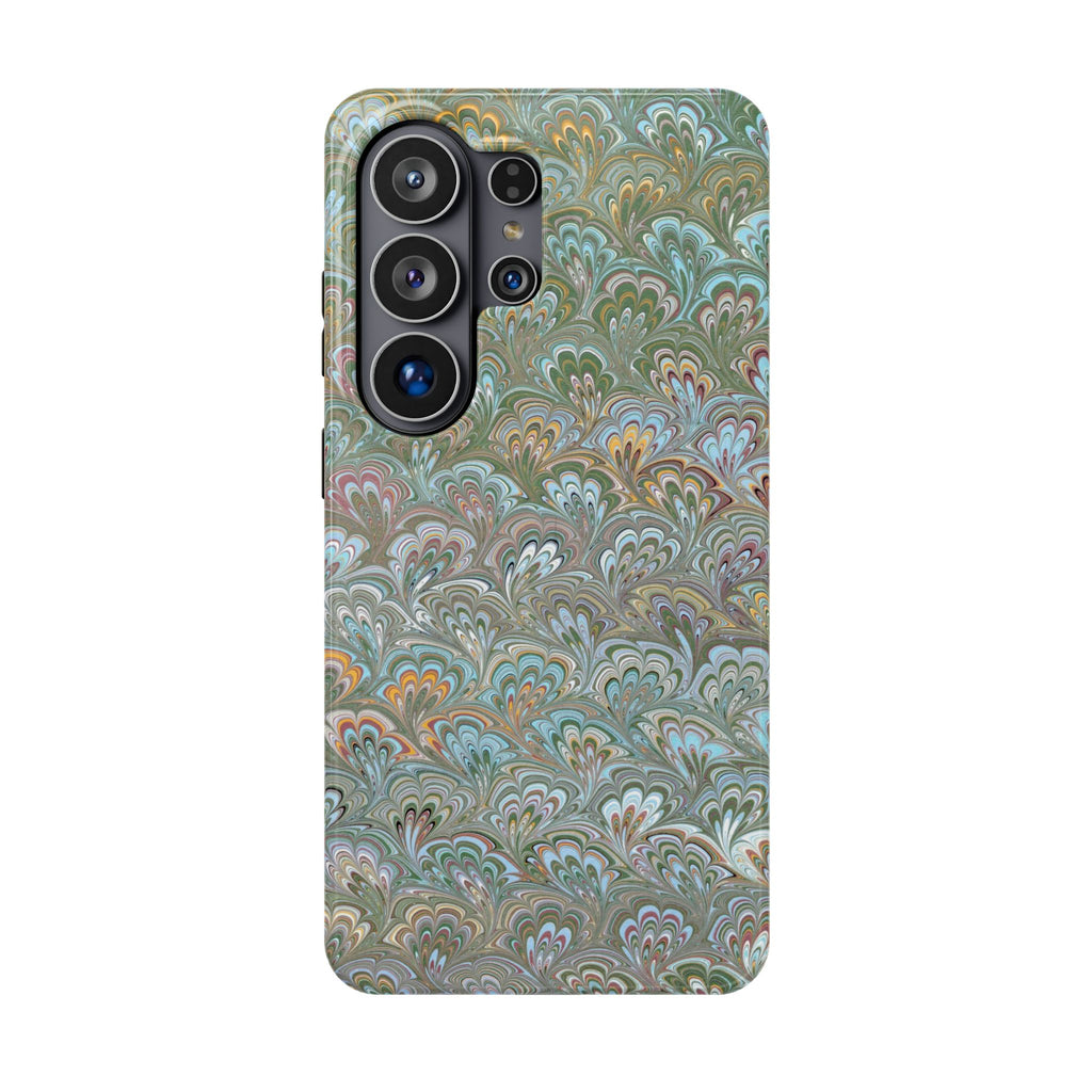Green, Blue, + White Marbled Peacock - Dual Layer MAG SAFE Phone Case