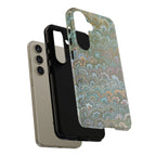 Blue and Green Feather Marbled Phone Case — Dual Layer - Tough Protective Phone Cover