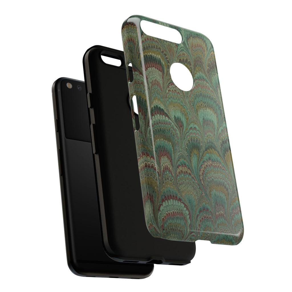 Marbled Peacock Durable Phone Case - Olive Green and Brown - Matte or Glossy