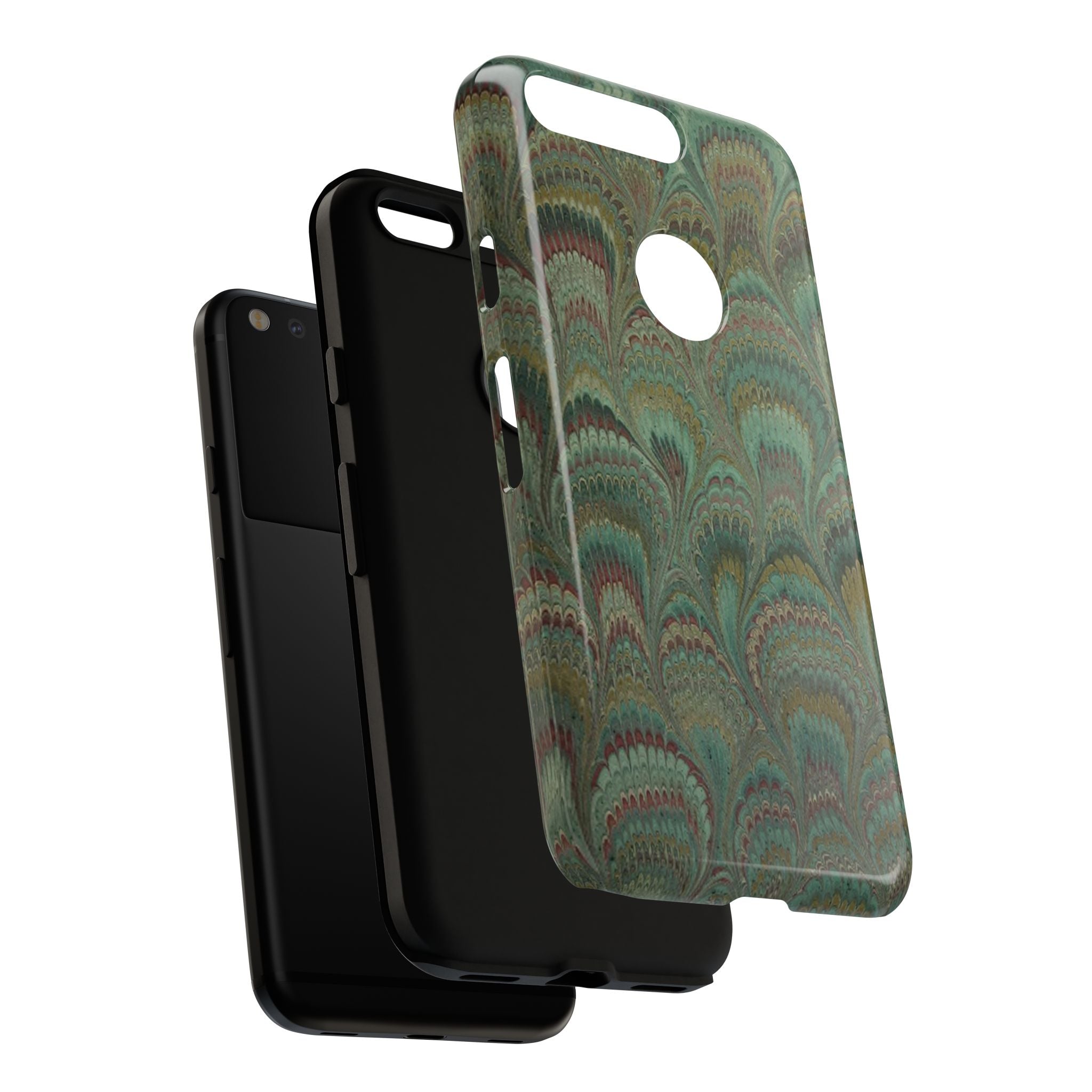 Marbled Peacock Durable Phone Case - Olive Green and Brown - Matte or Glossy