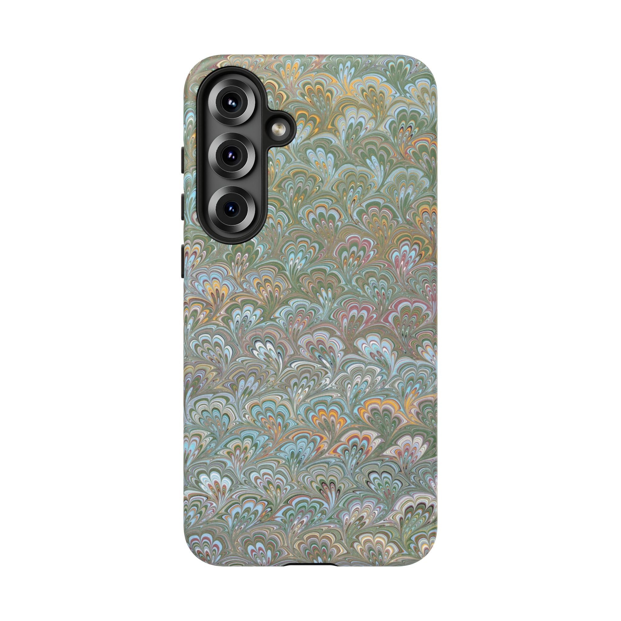 Blue and Green Feather Marbled Phone Case — Dual Layer - Tough Protective Phone Cover