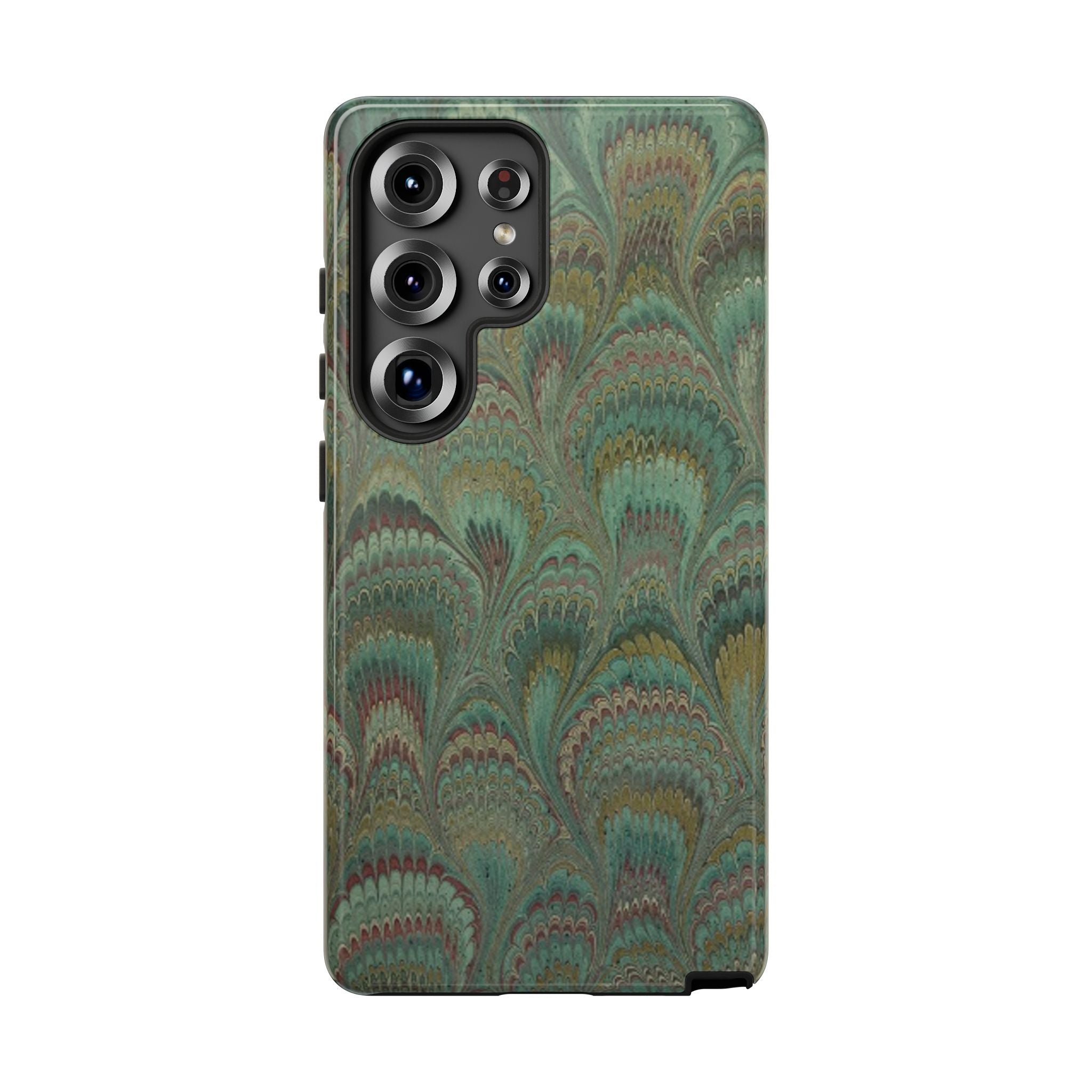 Marbled Peacock Durable Phone Case - Olive Green and Brown - Matte or Glossy
