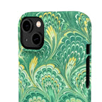Marbled Feather Green Swirl - Single Layer Slim Phone Case