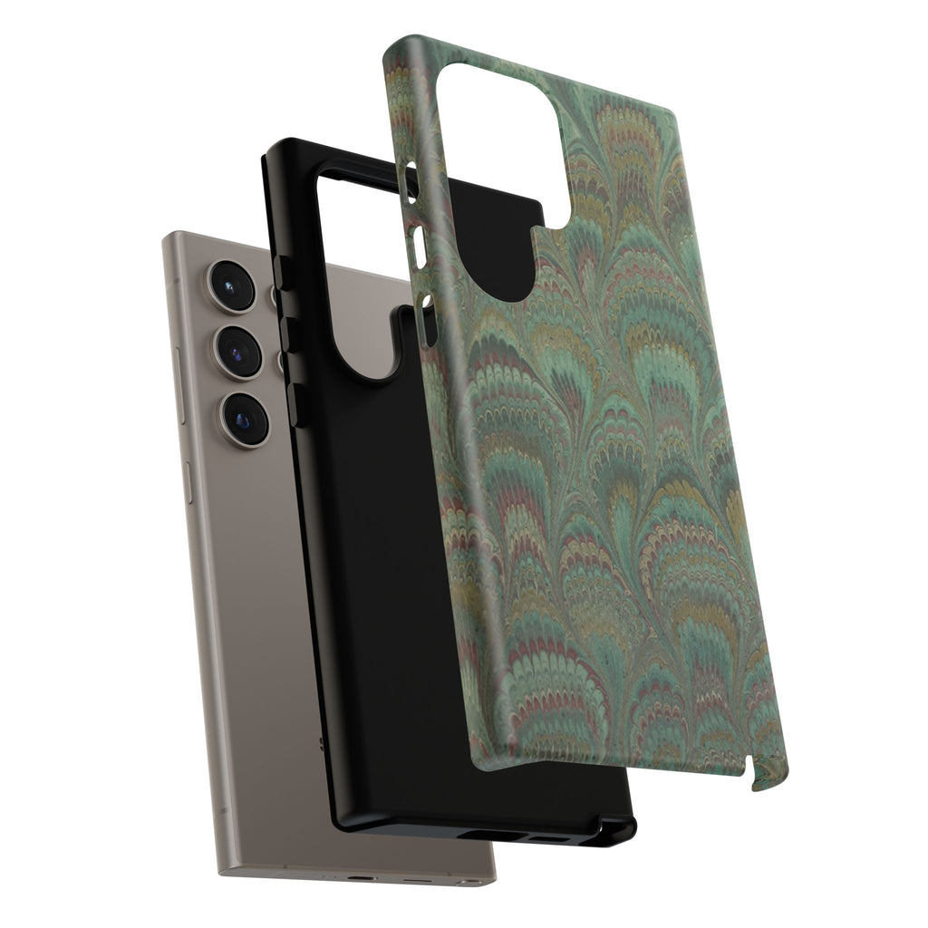 Marbled Peacock Durable Phone Case - Olive Green and Brown - Matte or Glossy
