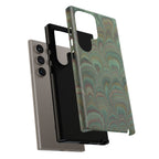 Marbled Peacock Durable Phone Case - Olive Green and Brown - Matte or Glossy