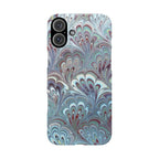 Marbled Feather Blue, White + Burgundy Swirl - Single Layer Slim Phone Case