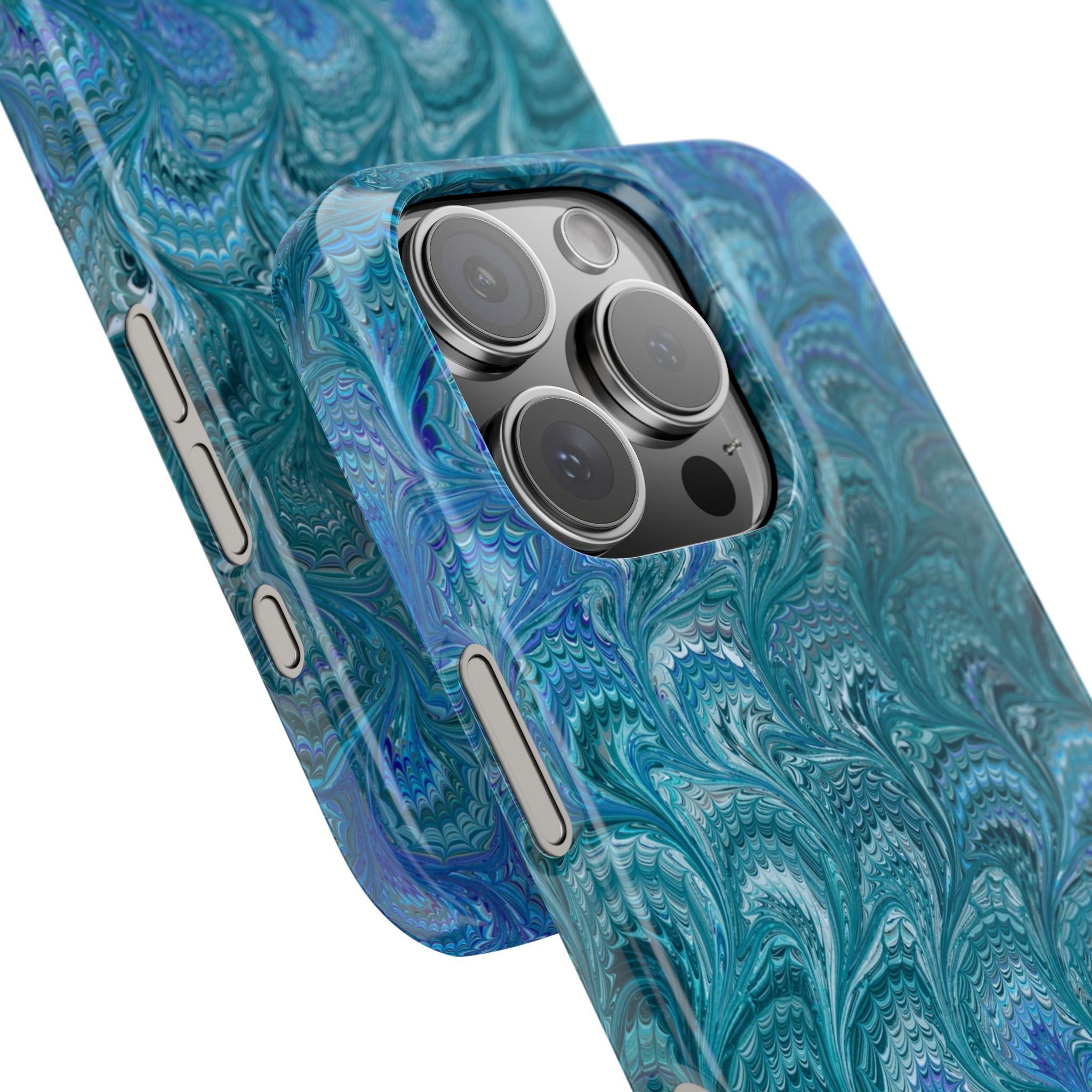 Blue + Green Marble Swirl Phone Case - Single Layer Slim Case
