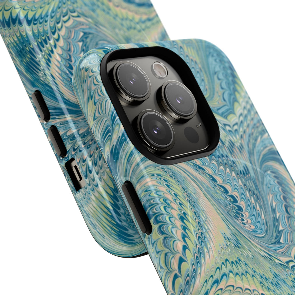 Aqua + Green Marble Phone Case - Impact-Resistant Durable - Dual Cover Design