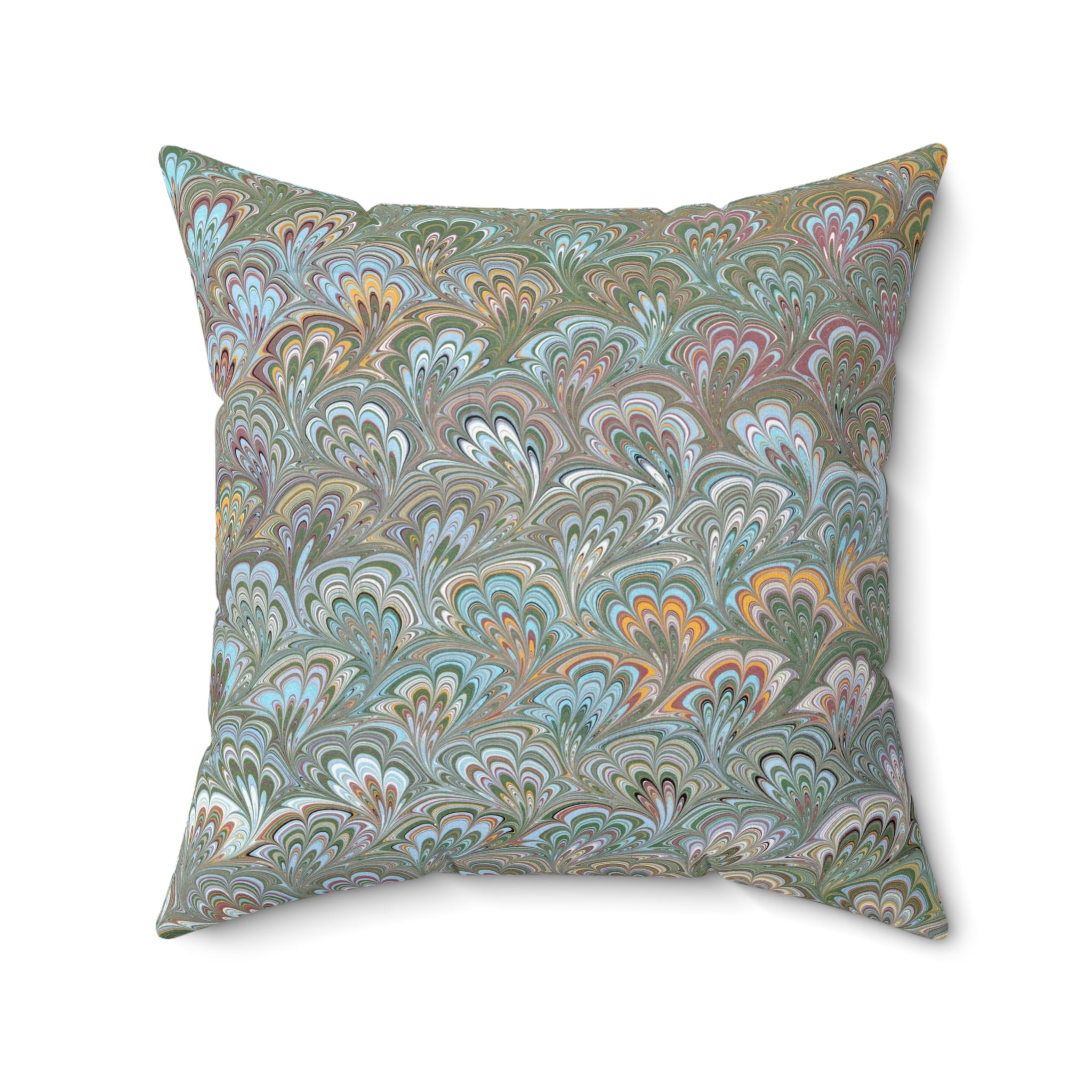 ITALIAN MARBLE Green and Blue Square Pillow includes Pillow, Hidden Zipper