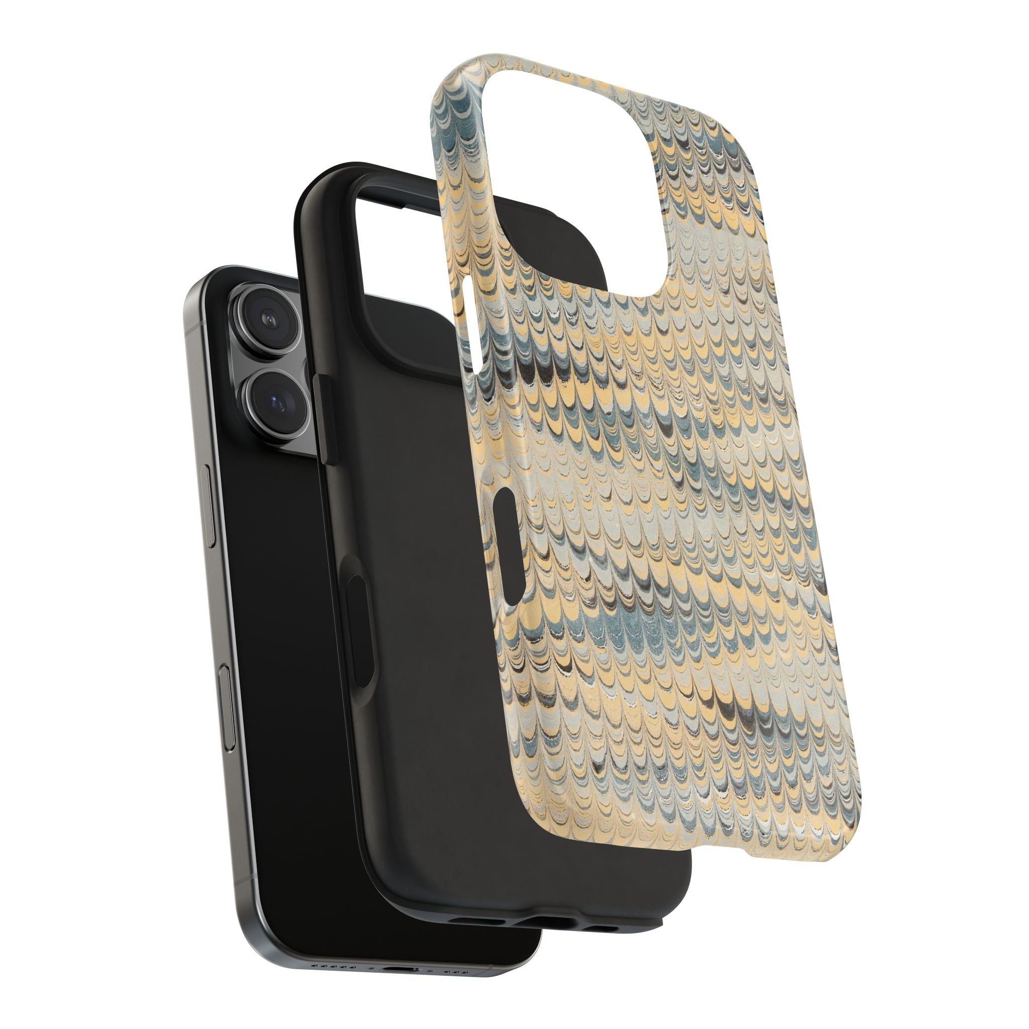 Beige + Grey Scalloped Marbled Tough Phone Case - Dual Layer