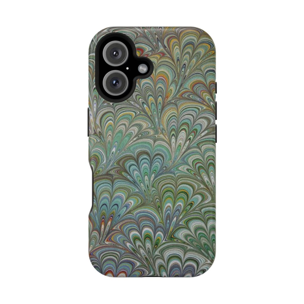 iPhone17 + All Models Phone Cases, Italian Peacock Feather Design, Stylish Impact-Resistant Shell, Protective Cover, Green Peacock Print