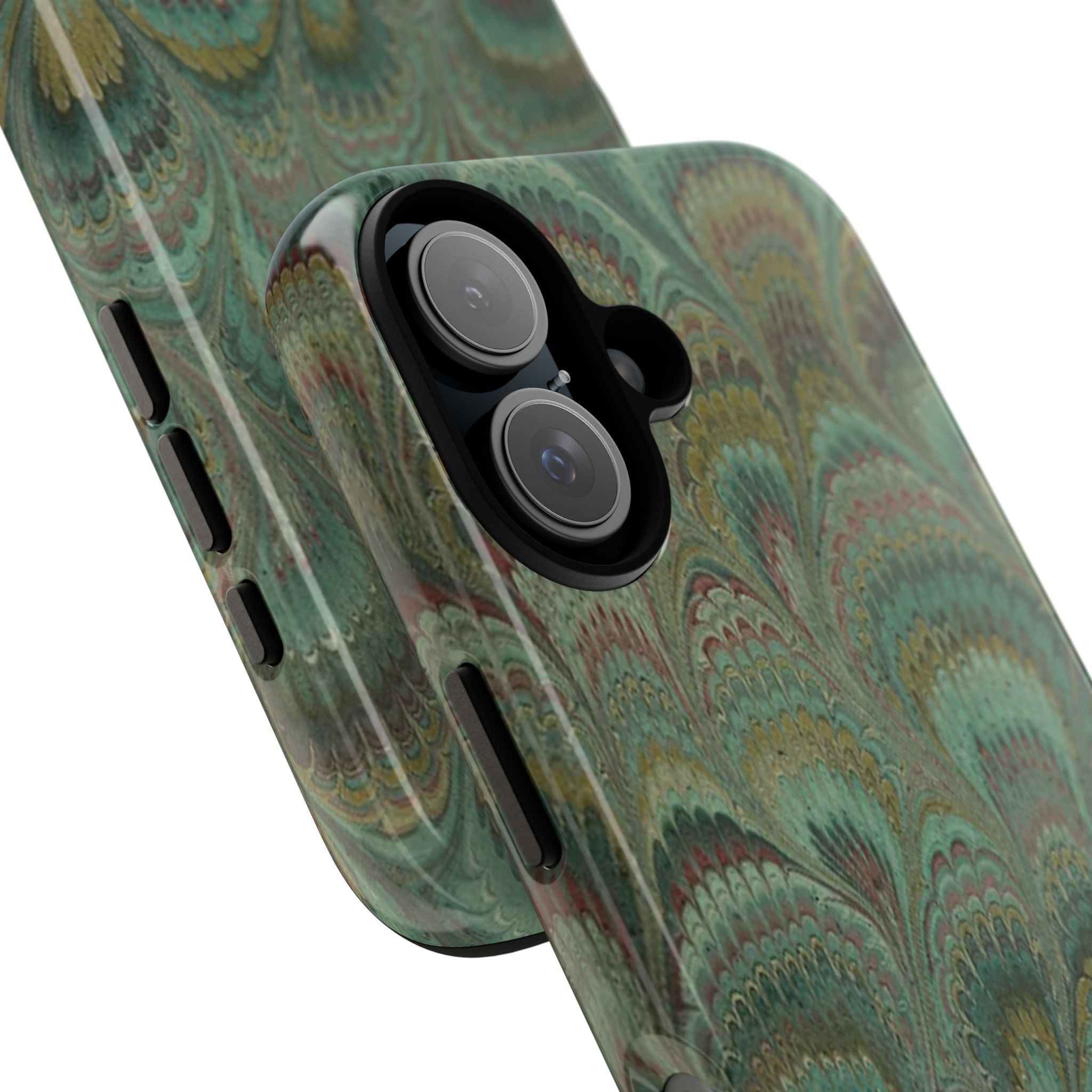 Marbled Peacock Durable Phone Case - Olive Green and Brown - Matte or Glossy