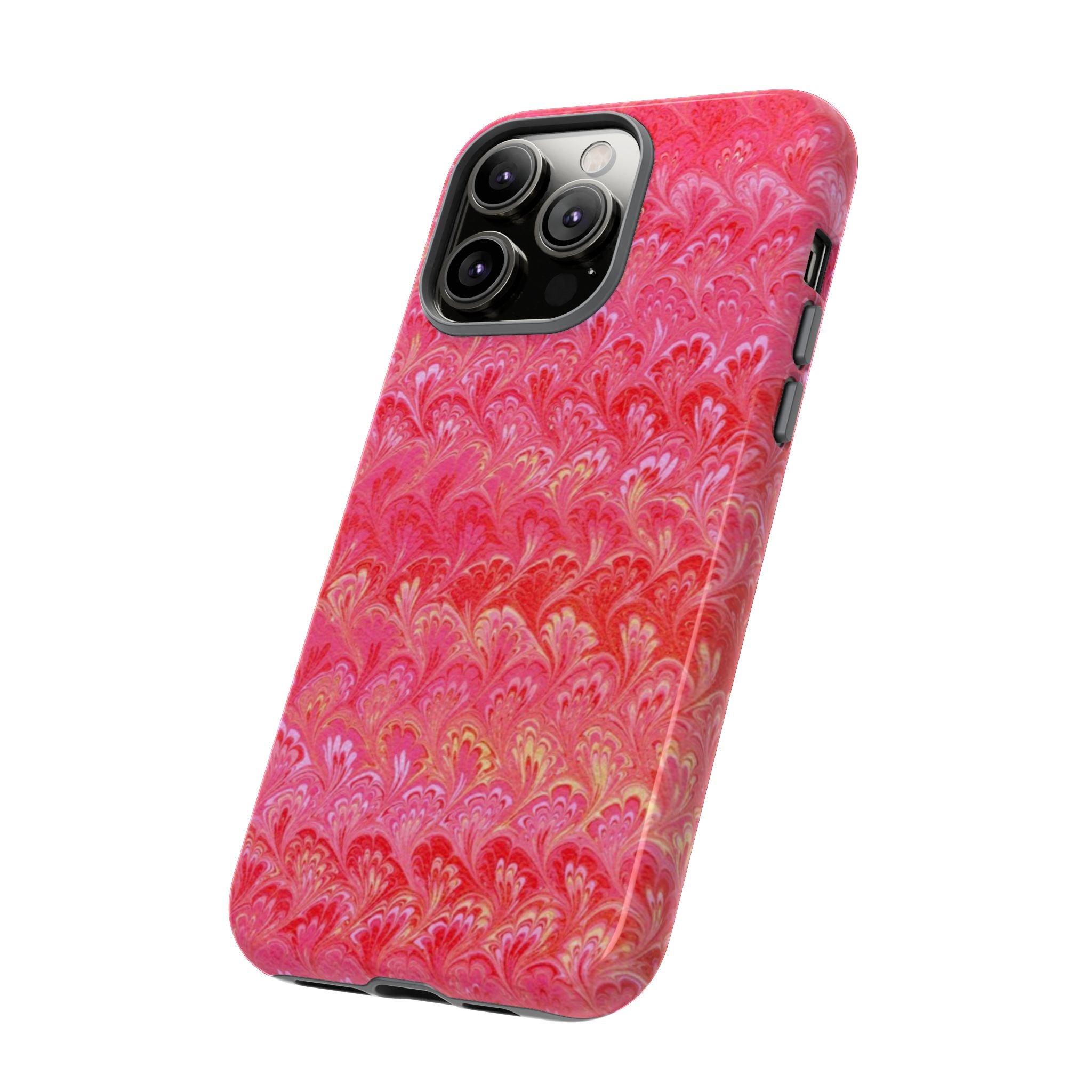 Pink and Gold Marbled Peacock Durable Phone Case - Olive Green and Brown - Matte or Glossy