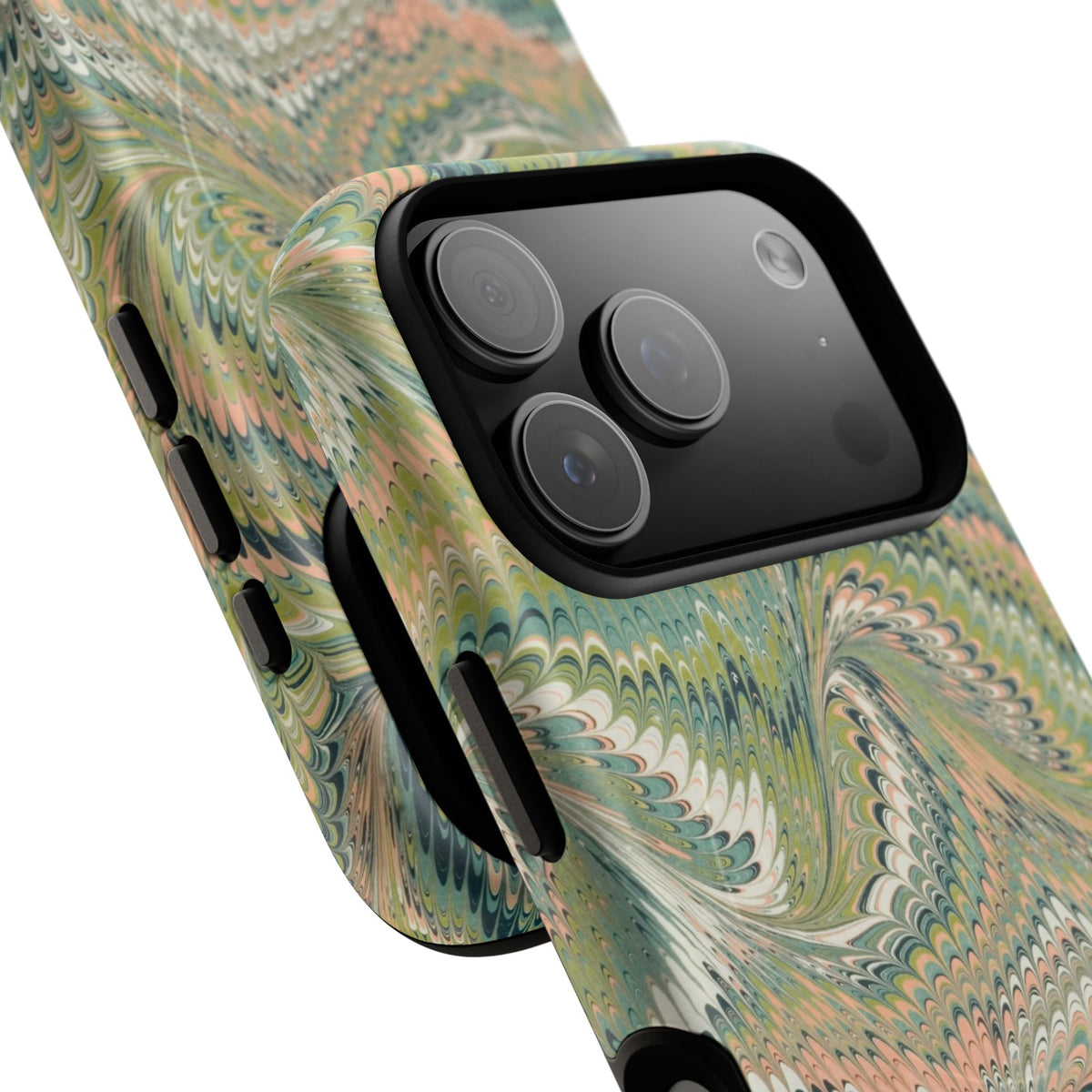Florentine Marble iPhone Case | Inspired by Florence | Italian Marbled Paper Technique | Artisanal Green Swirl | Dual-Layer Protective Case | Matte or Glossy