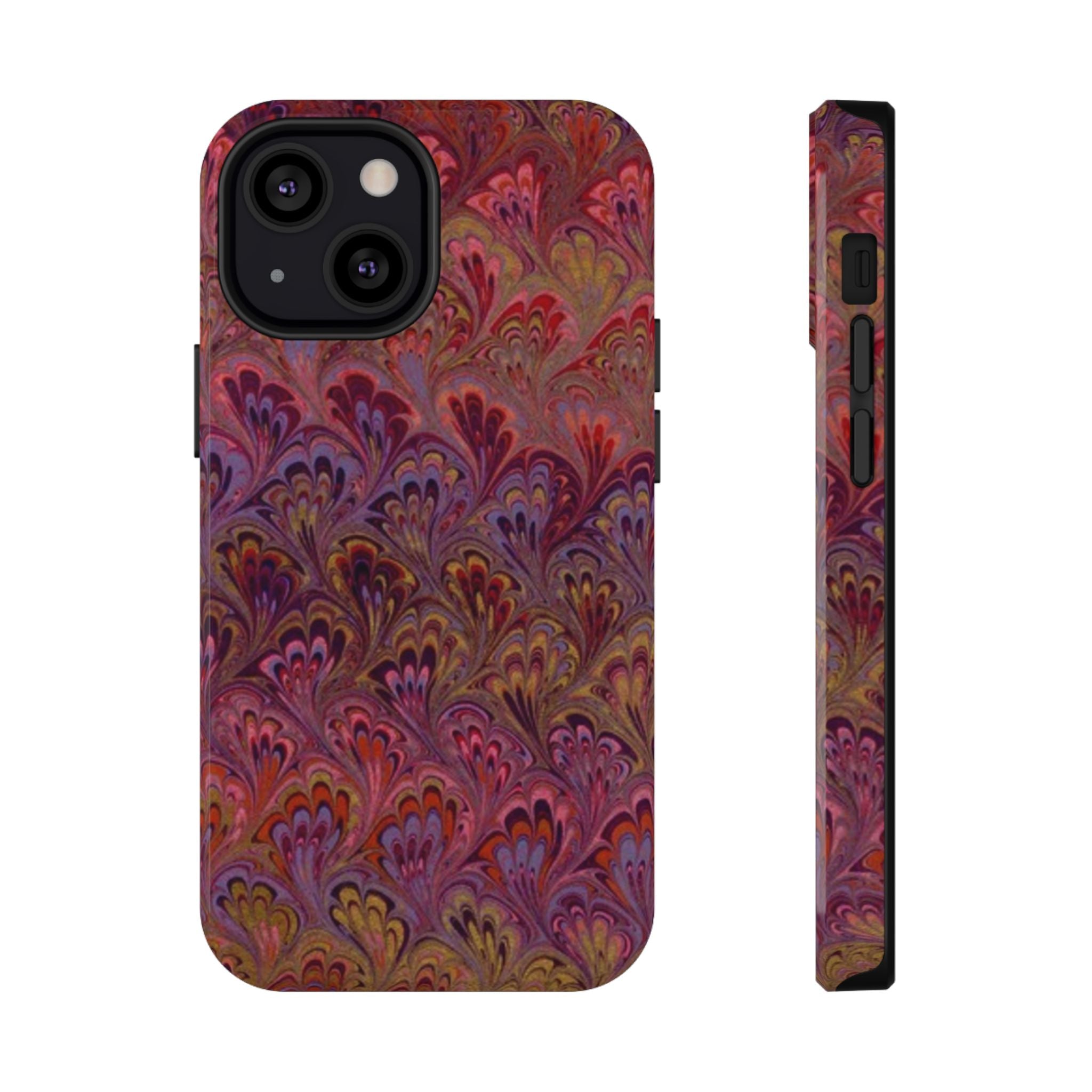 Red, Burgundy, Lavender Italian Peacock Feather Design Phone Case