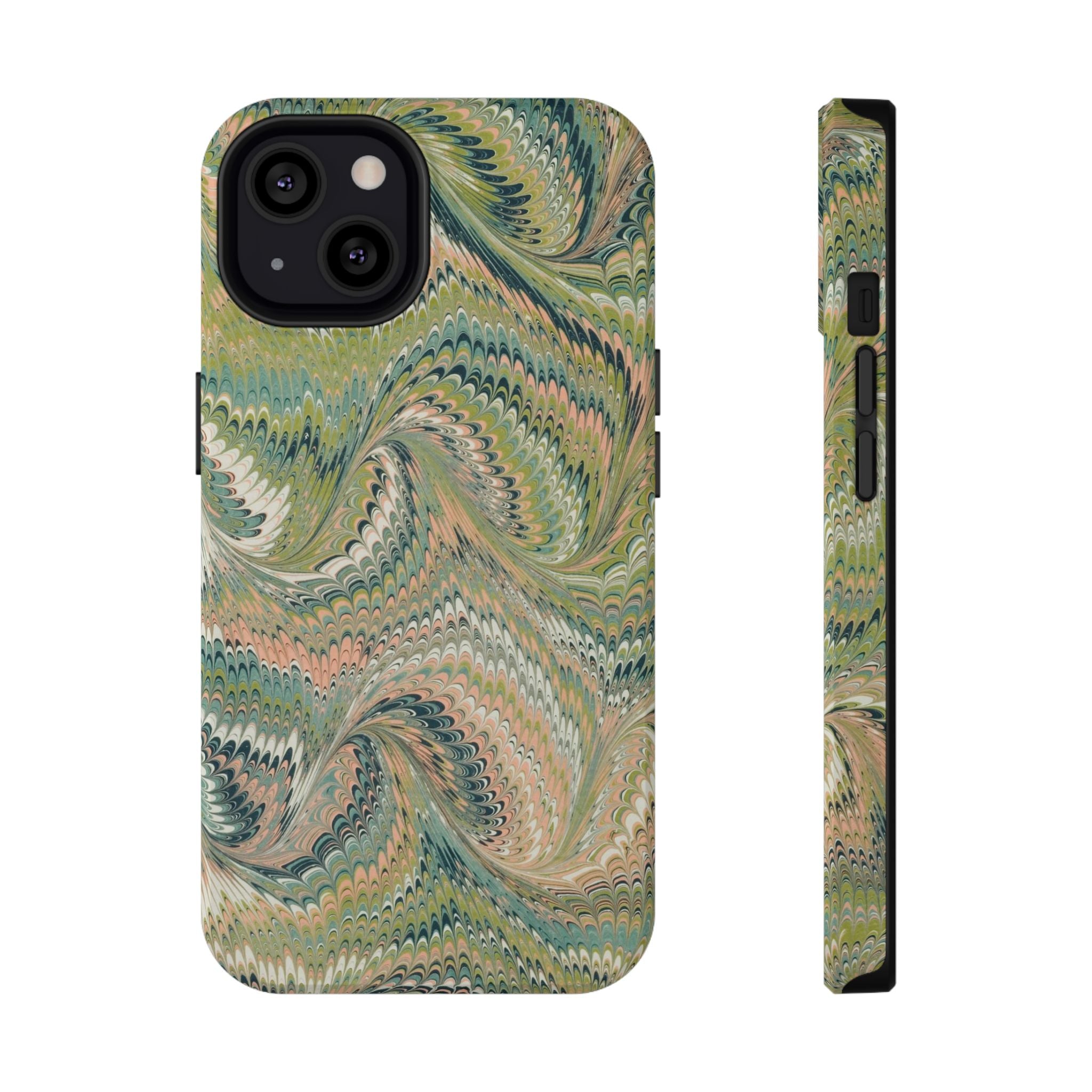 Marbled Swirl Pink and Green Impact-Resistant Phone Case for Apple + Samsung
