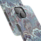 Marbled Feather Blue, White + Burgundy Swirl - Single Layer Slim Phone Case