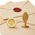 Shell Wax Seal Stamp – Vintage-Style Round Florentine Brass Stamp with Attached Handle