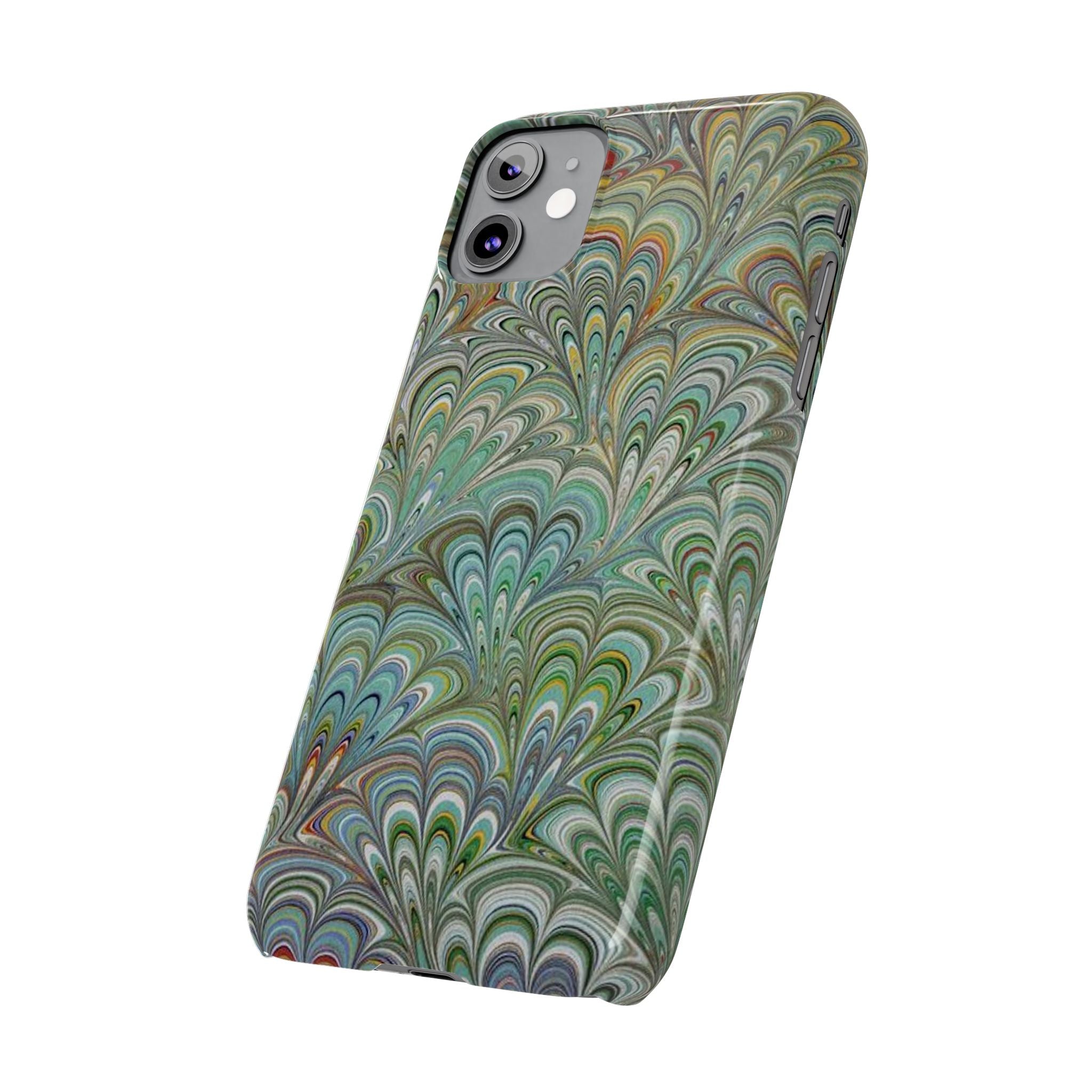 Deep Green Peacock Italian Marbled Design, Italy Feather Phone Case