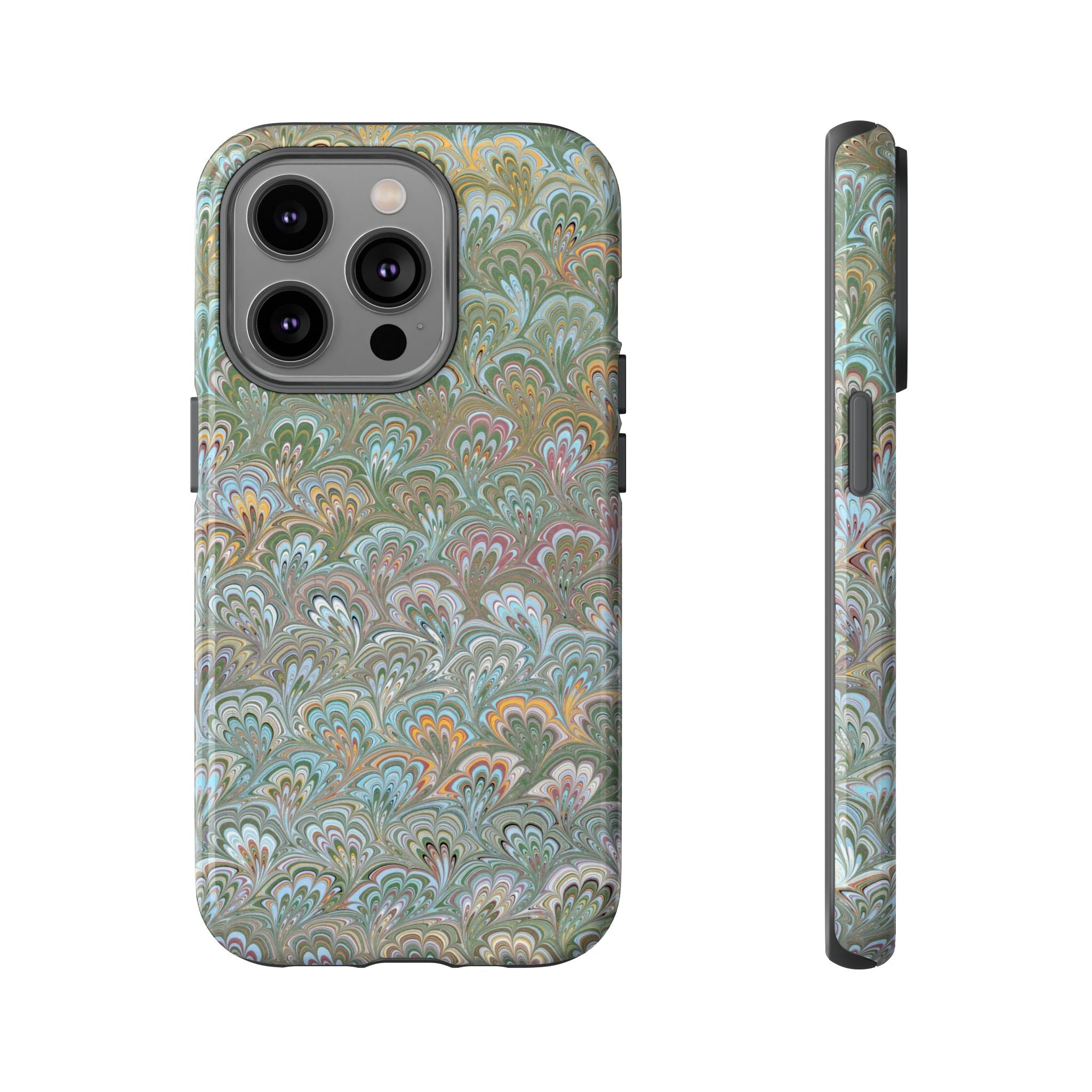 Blue and Green Feather Marbled Phone Case — Dual Layer - Tough Protective Phone Cover