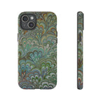 Green Marbled Peacock Durable Phone Case - Matte or Glossy