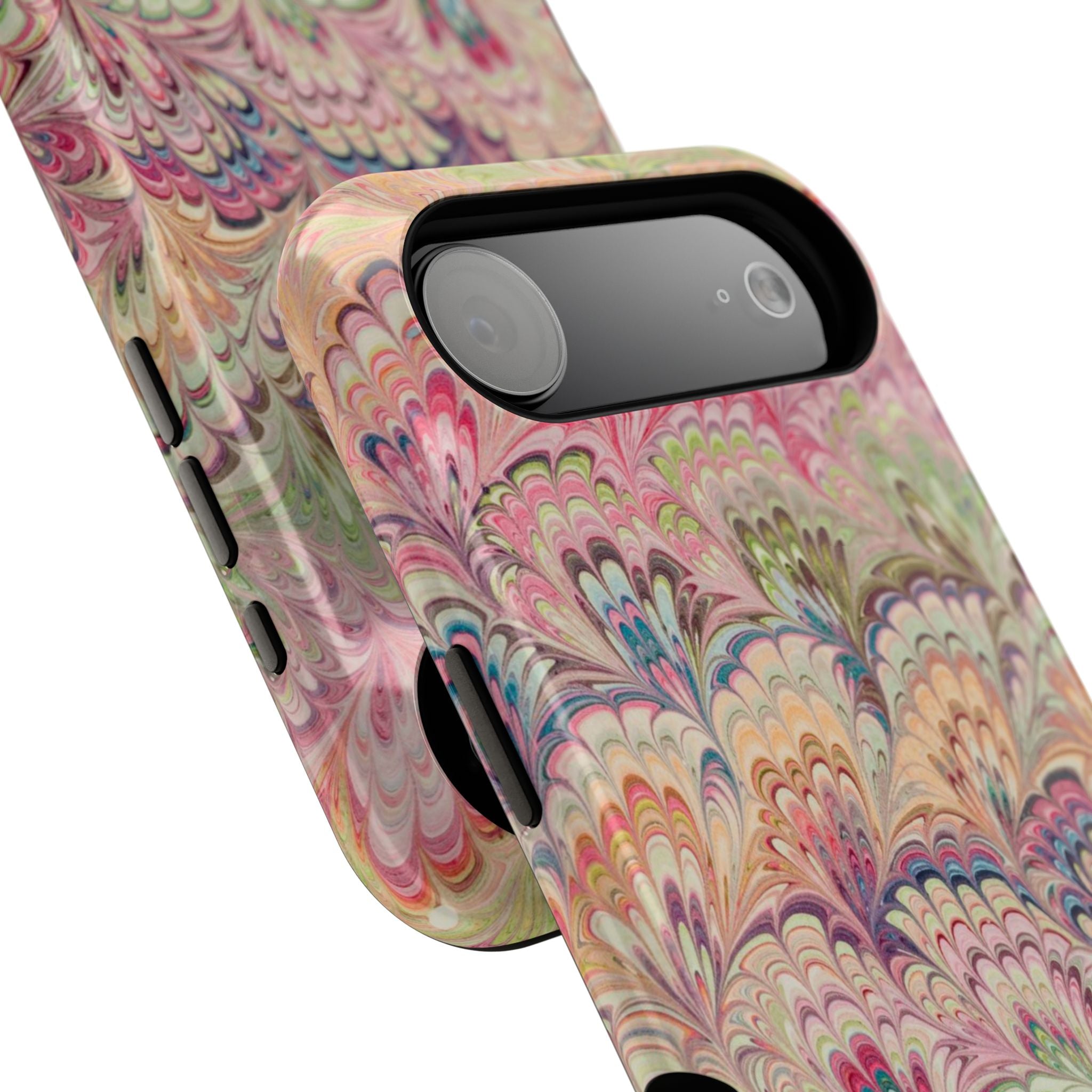 Marbled Pastel Pink and Green Impact-Resistant Phone Case for Apple + Samsung