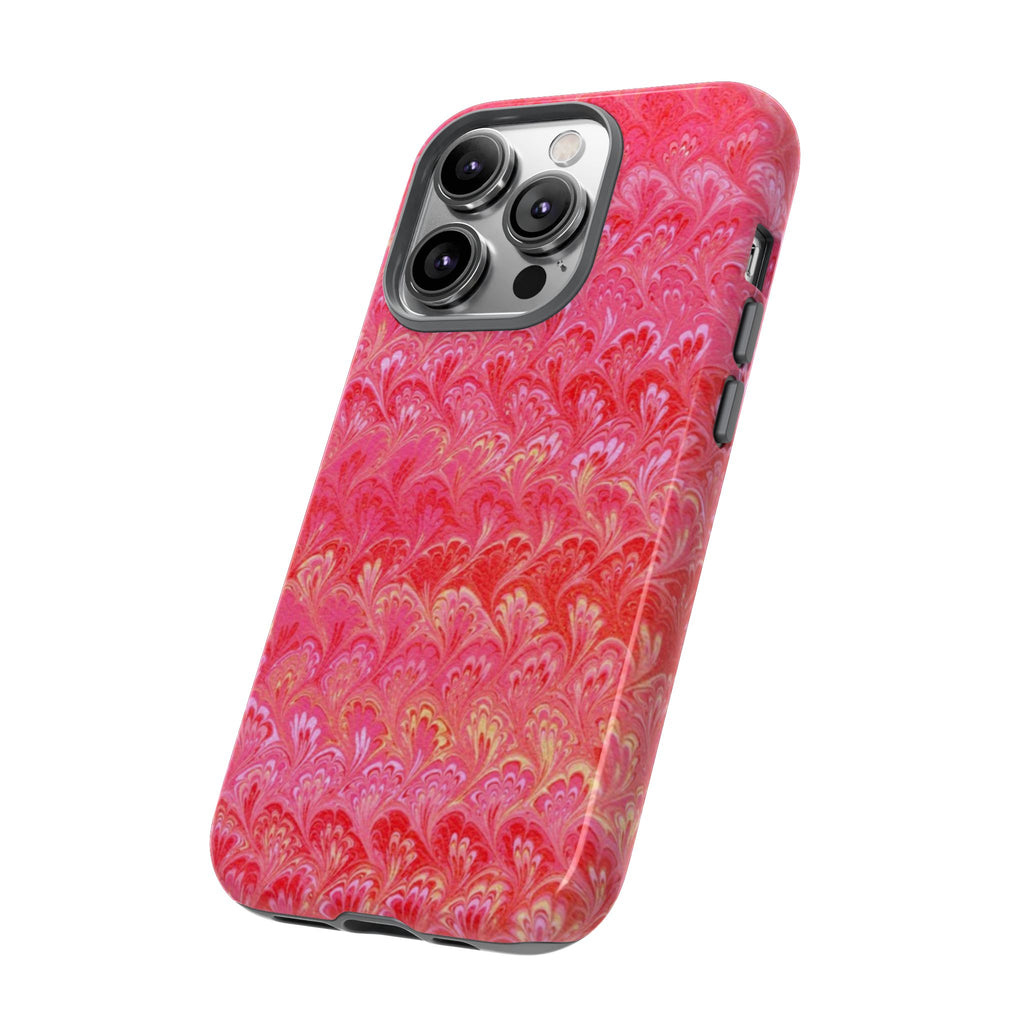 Pink and Gold Marbled Peacock Durable Phone Case - Olive Green and Brown - Matte or Glossy