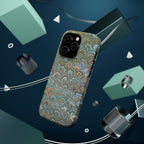 Green, Blue, + White Marbled Peacock - Dual Layer MAG SAFE Phone Case